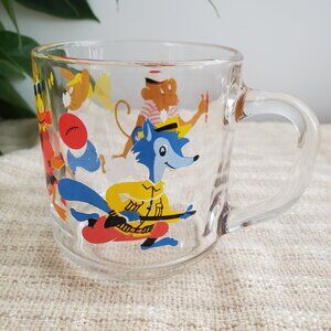 Vintage Arcoroc France Child's Glass Cup Mug Cartoon Animals Funny Cup